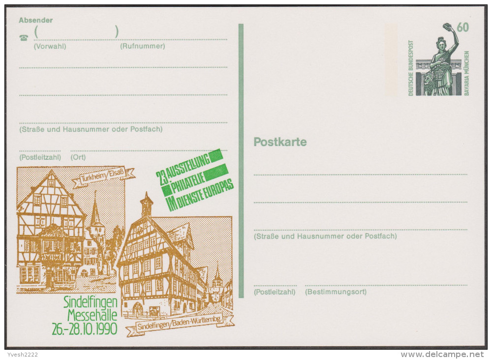 Allemagne 1992. Privatganzsache ??, Entier Postal Timbré Sur Commande ??. Turckheim, Alsace Et Sindelfingen - Private Postcards - Mint