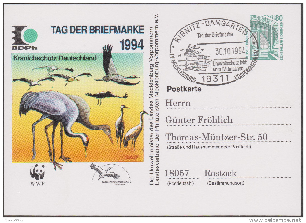 Allemagne 1994. Privatganzsache, Entier Postal Timbré Sur Commande. Protection De La Nature. Echassiers, WWF - Lettres & Documents