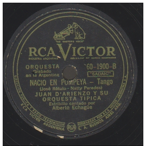 78 Schellackplatte_ Juan D'Arienzo Y Su Orquesta Tipica - El Potro - Nacio En Pompeya - 78 Rpm - Schellackplatten