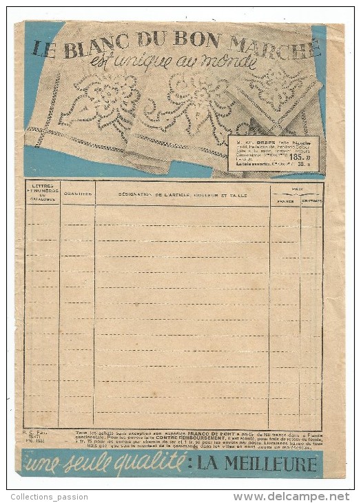 Bulletin De Commande , AU BON MARCHE , Vierge , 2 Scans ; Frais Fr : 1.80€ - Autres & Non Classés