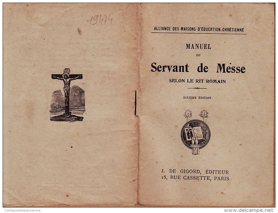 A6306  J. De GIRORD Editeur 15 Rue CASSETTE 75006 PARIS - MANUEL Du SERVANT De MESSE 1928 LE RIT ROMAIN 31 Pages - Religion