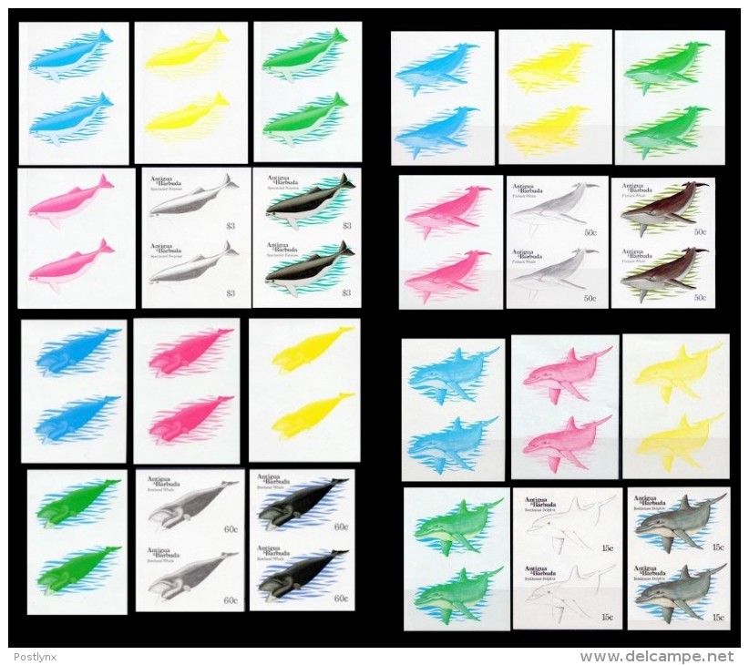 ANTIGUA & BARBUDA 1983 Whales PROGRESSIVE PAIR PROOFS:2x4x6 Items   [épreuve Prueba Druckprobe Prova Proeven] - Baleines