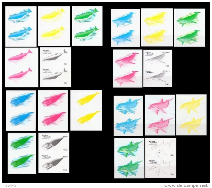ANTIGUA & BARBUDA 1983 Whales PROGRESSIVE PAIR PROOFS:2x4x5 Items  [épreuve Prueba Druckprobe Prova Proeven] - Baleines