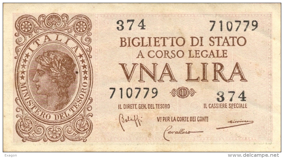 1 LIRA LAUREATA - Biglietti Di Stato Luogotenenza - D.M. 23.11.1944 - Firme: Bolaffi - Cavallaro - Giovinco- - Italia – 1 Lira