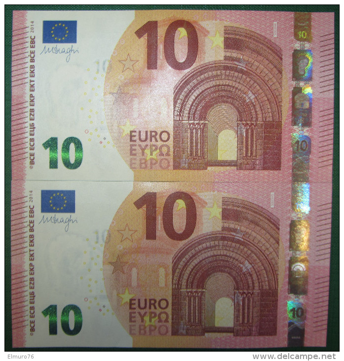 2x 10 EURO S003 SB+SC Nine Equal Numbers ITALY  ITALIA Draghi Perfect UNC - 10 Euro