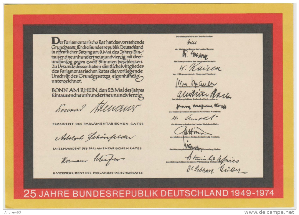 GERMANIA - GERMANY - Deutschland - ALLEMAGNE - 1974 - Postkarte - Postal Card - Entier Postal - 25 Jahre Bundesrepubl... - Postkarten - Ungebraucht