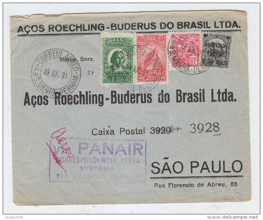 Brazil PANAIR AIRMAIL COVER 1931 - Covers & Documents