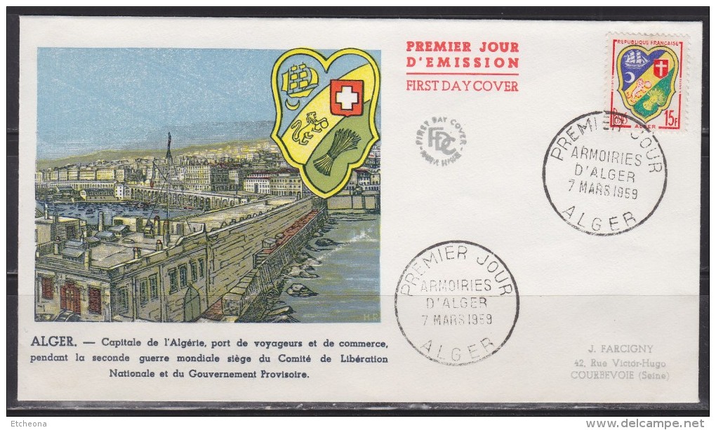 = Enveloppe 1er Jour Blason De La Ville D'Alger Armoiries Alger 7 Mars 59 N°1195 - 1950-1959