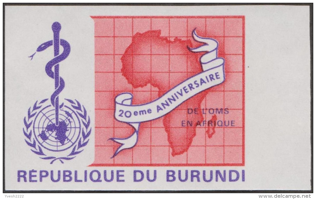 Burundi 1969 COB 303/5. 13 essais progressifs de couleurs offset. 20e anniversaire de l'OMS. Carte Afrique. Serpent