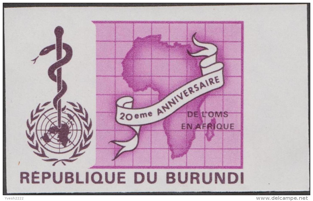 Burundi 1969 COB 303/5. 13 essais progressifs de couleurs offset. 20e anniversaire de l'OMS. Carte Afrique. Serpent