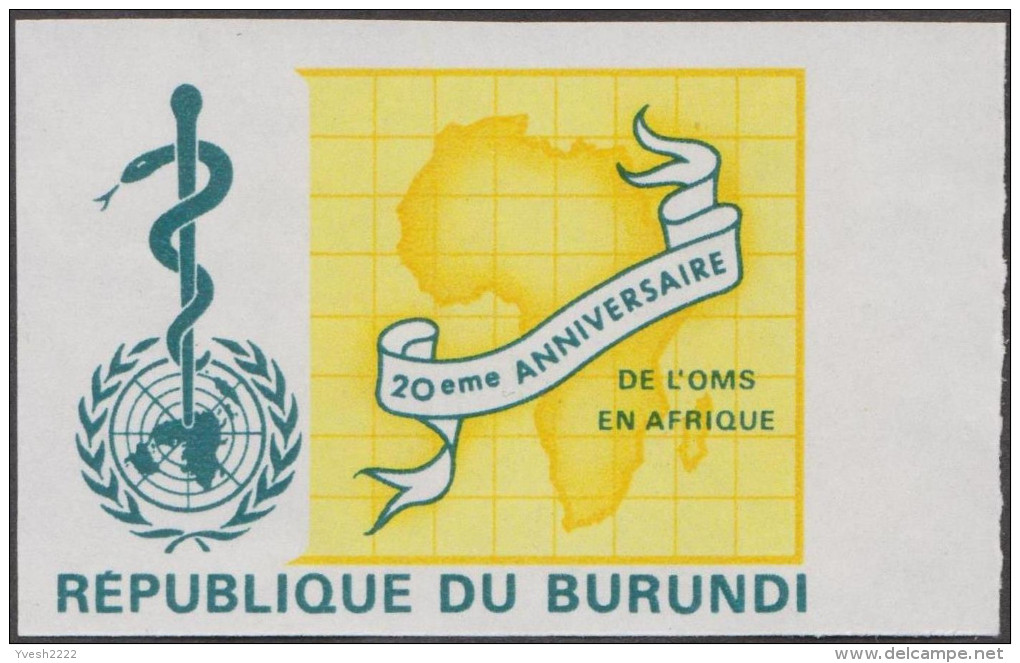 Burundi 1969 COB 303/5. 13 essais progressifs de couleurs offset. 20e anniversaire de l'OMS. Carte Afrique. Serpent