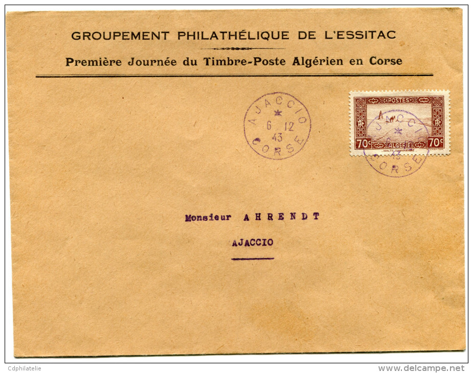 ALGERIE LETTRE AVEC TIMBRE D´ALGERIE ACHEMINE EN CORSE (1er DEPARt LIBERE) PAR LE SOUS-MARIN "CASABIANCA" - Lettres & Documents