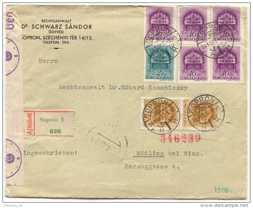 Hungary, SOPRON, 1941. WW2, Germany Censorship, Registered, Porto - Lettres & Documents