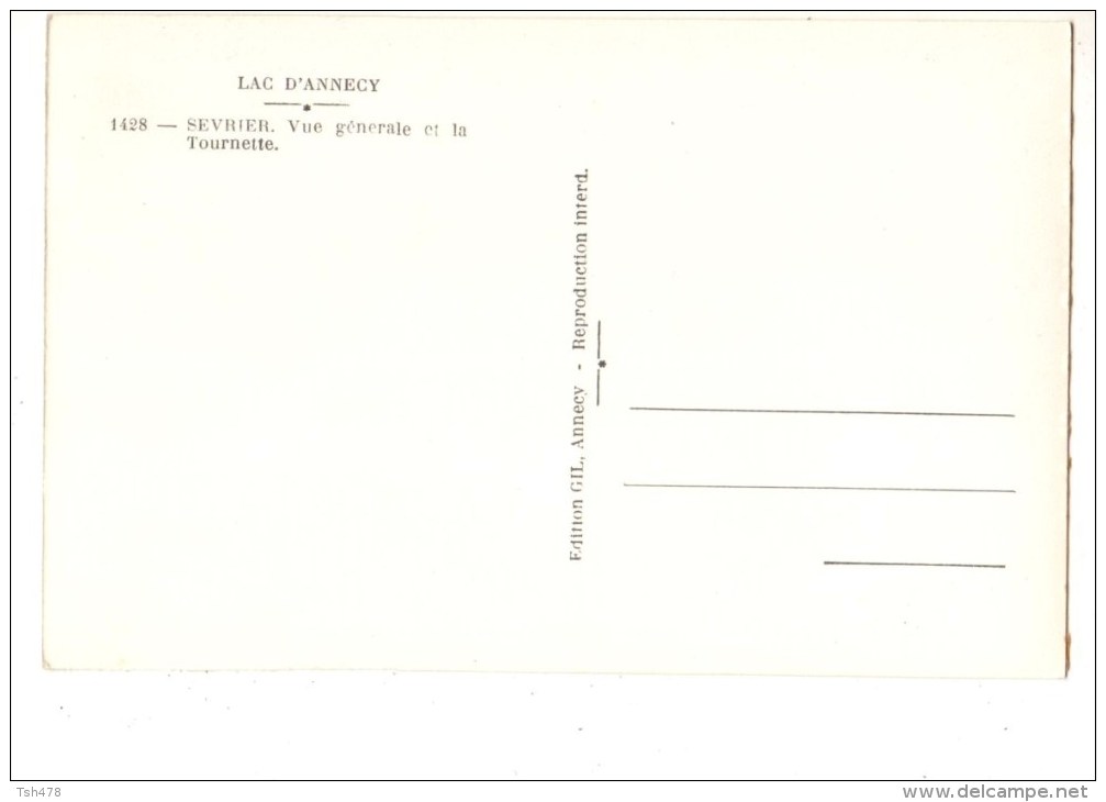 74----LAC D'ANNECY-SEVRIER---vue Générale Et La Tournette---voir 2 Scans - Autres & Non Classés