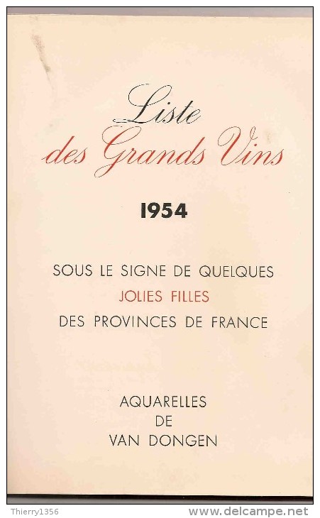 TARIF DES VINS NICOLAS 1954 / SUPERBE /AQUARELLES DE VAN DONGEN /PROVINCES DE FRANCE/ BORDEAUX/ BOURGOGNE /VINS DU JURA - Alcools