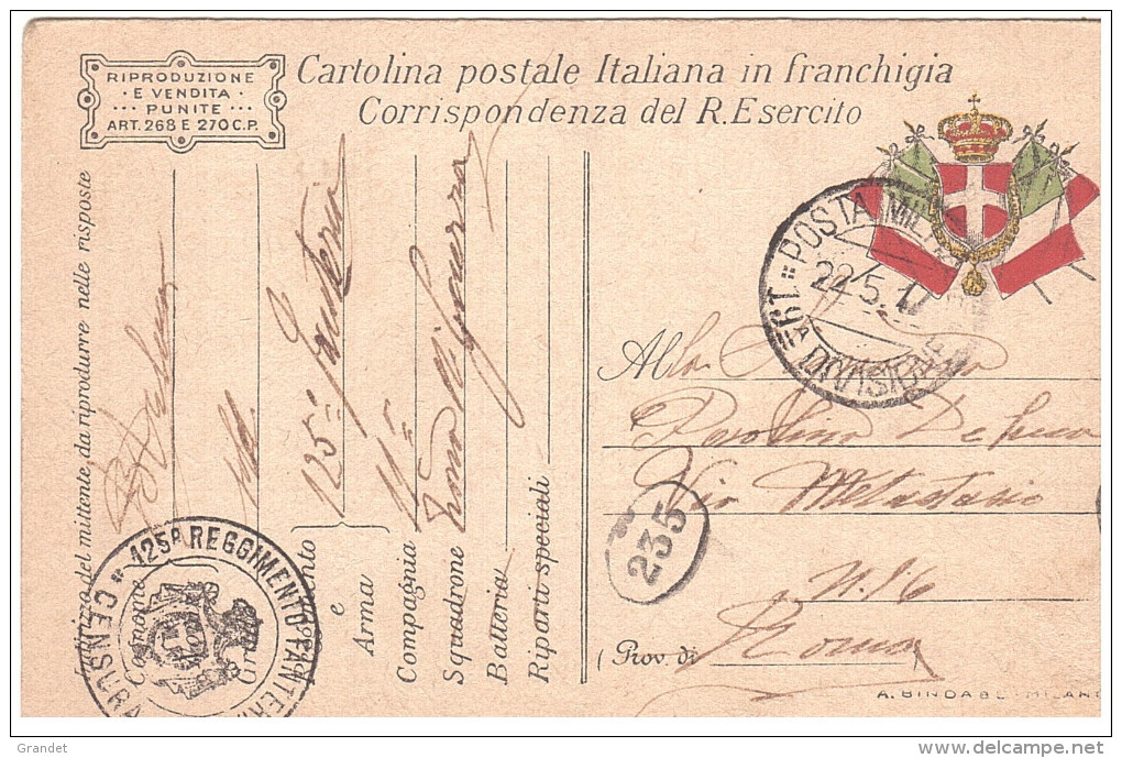 ITALIE - FRANCHISE MILITAIRE - WW1 - CPFM - CORRESPONDANCE MILITAIRE - - Machines à Affranchir (EMA)