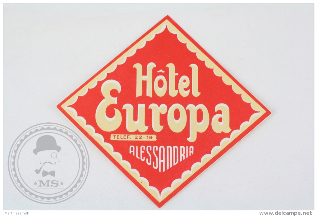 Hotel Europa, Alessandria - Italy - Original Hotel Luggage Label - Sticker - Hotel Labels