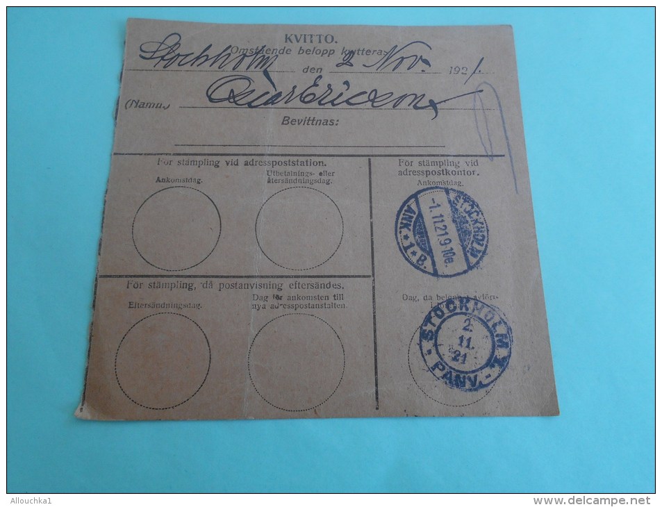 1er Novembre 1921 Stockholm Suède Sverige Mandat Postal INRINKES POSTANVISNING &gt; Berlin Allemagne - 1920-1936 Rouleaux I