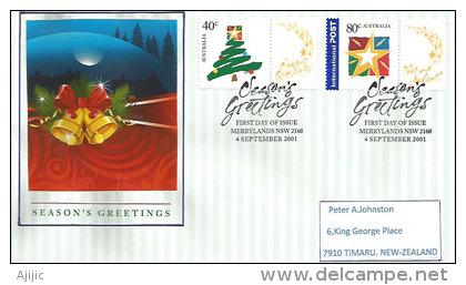 AUSTRALIE. Noël Australien Année 2001, Sur Lettre FDC Adressée En Nouvelle-Zélande - Covers & Documents