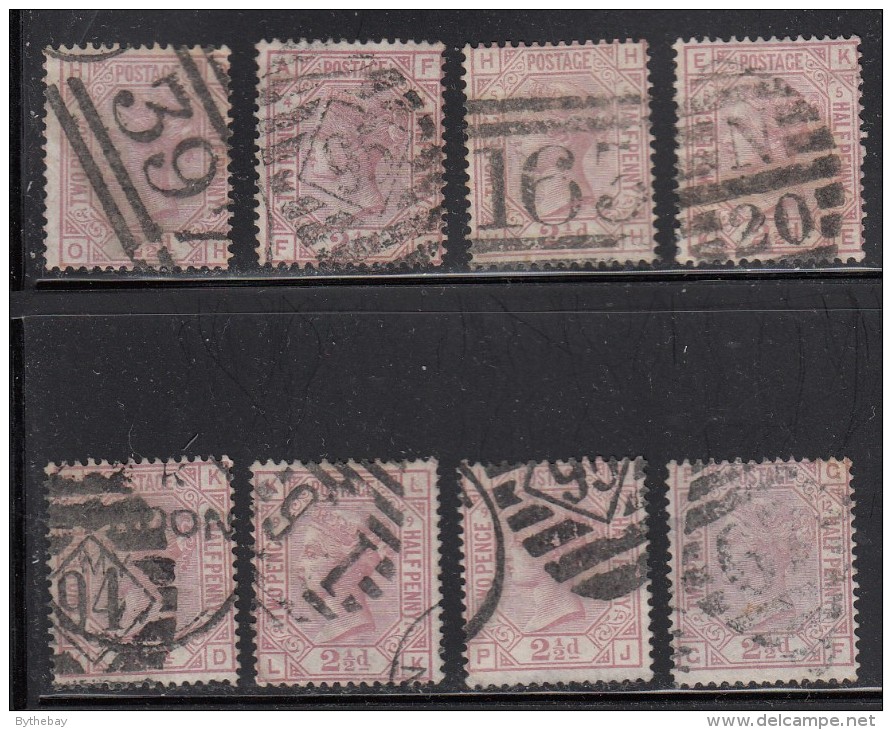 Great Britain Used Scott #67 2 1/2p Victoria Lot Of 8 Stamps Various Plates, Positions, Cancels - Vrac (max 999 Timbres)