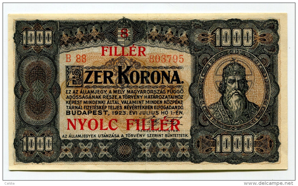 Hongrie Hungary Ungarn 1.000 Korona 1923 "" 8 Filler "" Overprint # 11 HIGH  GRADE - Hongrie