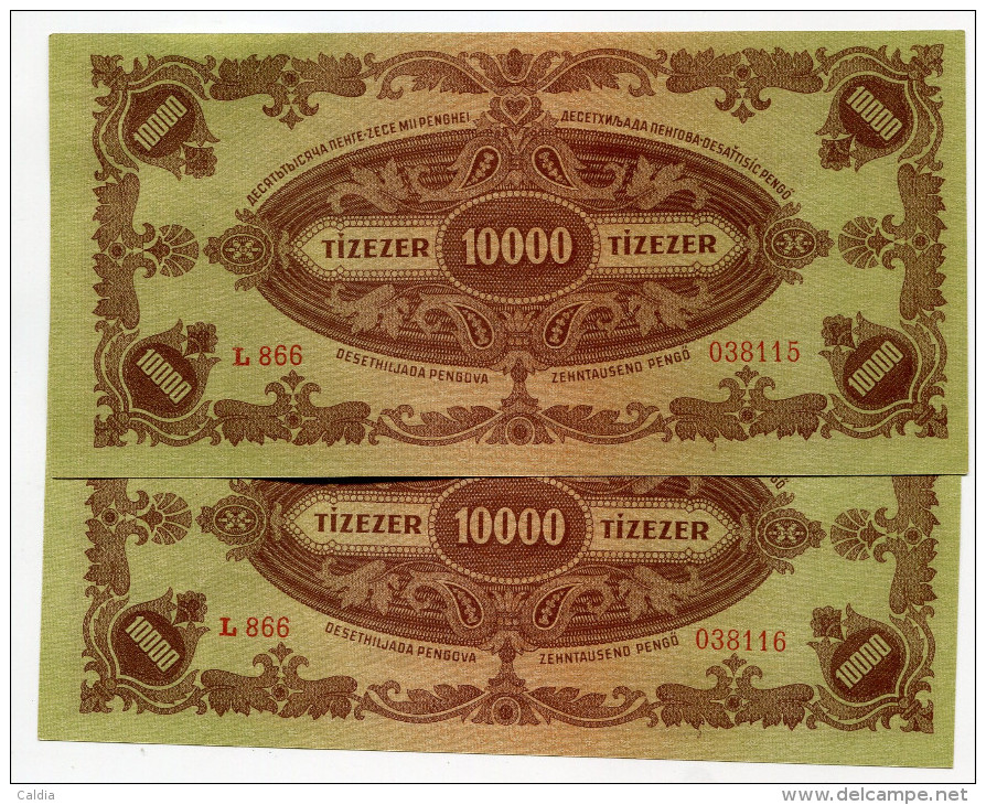 Hongrie Hungary Ungarn 10000 Pengo 1945 UNC "STAMP" - Consecutives # 2 - Hongrie