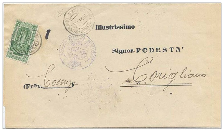 1933 ANNO SANTO C. 25 (SASSONE 346) ISOLATO SU PIEGO COMUNALE 17.11.33  TARIFFA LETTERA RIDOTTA SINDACI  (A321) - Storia Postale