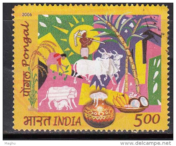 India Used 2006, Pongal, Harvest Festival, Cow, Animal, Agriculture, Farmer, Sugarcane Plant, Fruit, (sample Image) - Usados