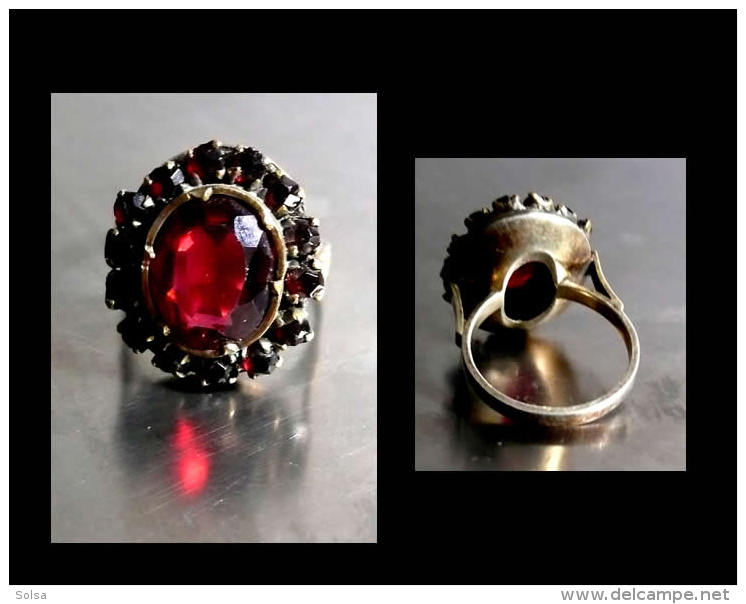 - Ancienne Bague Russe En Vermeil Grenats T54 / Old Russian Theatre Gold-platted Silver And Granates Ring - Rings