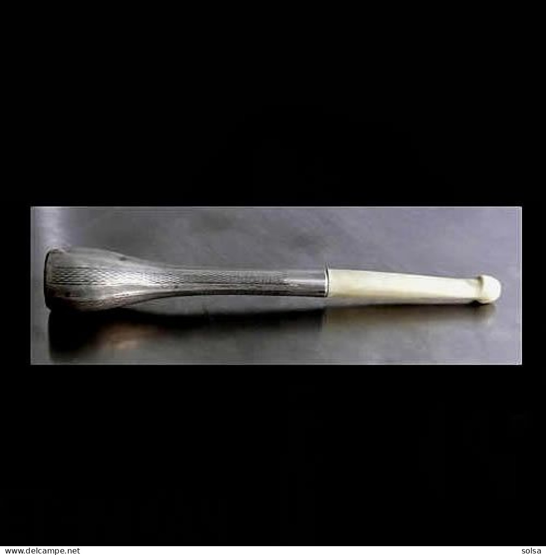 -Ancienne Pipe Fume-cigarette Argent Art Déco Hongrois  Old Art Deco Silver And Bone Pipe  Cigarette-holder From Hungary - Cigarette Holders