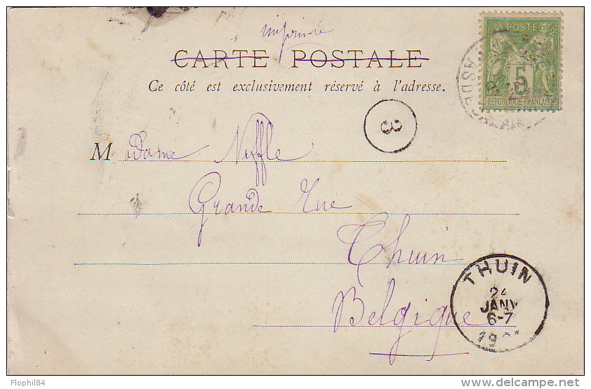 SAGE - 5c SEUL SUR CARTE POSTALE DE PARIS POUR LA BELGIQUE LE 25-1-1901. - 1877-1920: Semi Modern Period