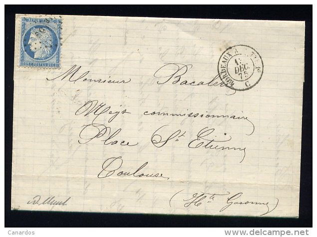 Lettre D'Agen Pour Toulouse 1875 Cachet Ambulant TC1° - 1849-1876: Période Classique