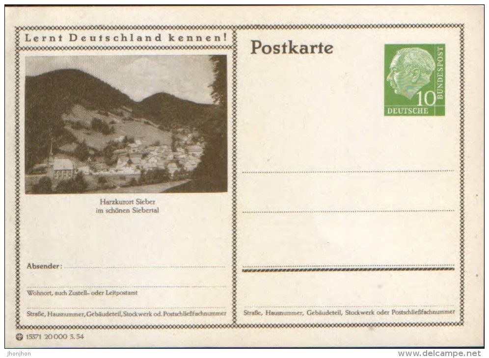 Germany/ Federal Republic- Stationery Postacard Unused - P23 Heuss Type I -Harzkurort Sieber - Postcards - Mint