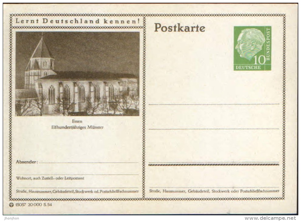 Germany/ Federal Republic- Stationery Postacard Unused - P23 Heuss Type I - Essen - Cartes Postales - Neuves