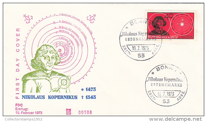 2220- NICHOLAUS COPERNICUS, ASTRONOMIST, EMBOISED COVER FDC, 1973, GERMANY - Astrologie