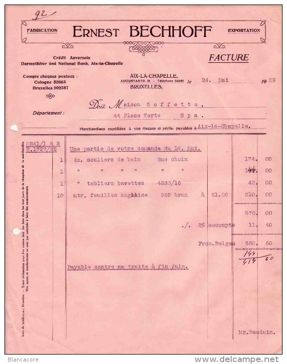 ERNEST BECHHOFF AIX LA CHAPELLE AACHEN 1929 - Other & Unclassified