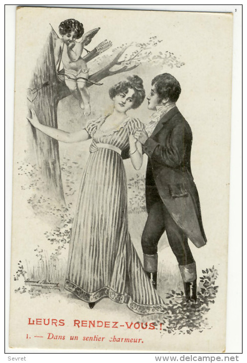 Illustrateur Edmond BRUNING. -  Série " LEURS RENDEZ-VOUS". N° I. Style Viennoise - Couples