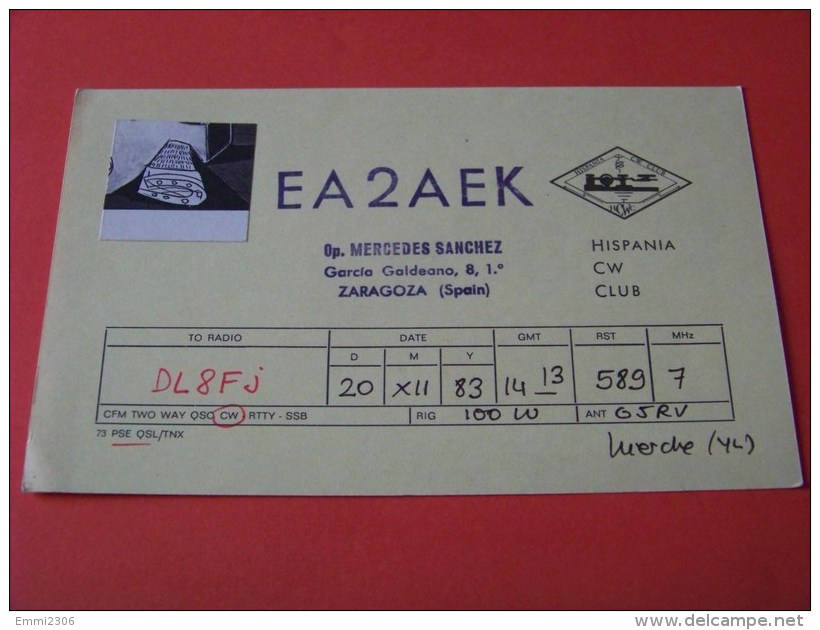 Spanien    QSL  Karte   AE2AEK Radio  20.XII.83   ( P - 14 ) - Radio