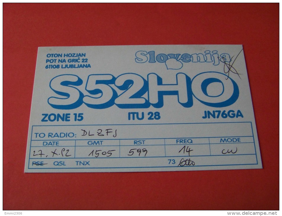 Slovenia      QSL  Karte  S52HO   Radio  27.X.?2      ( P - 14 ) - Radio