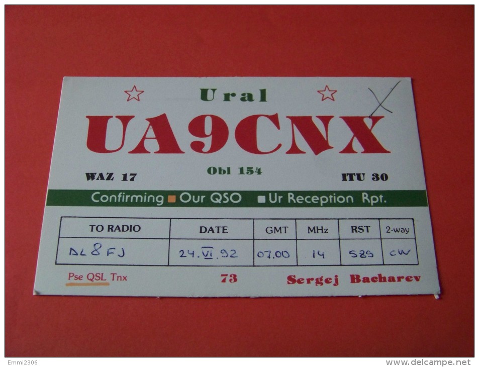 Asiatic Russia      QSL  Karte  UA9CNX   Radio  24.VI.92     ( P - 14 ) - Radio