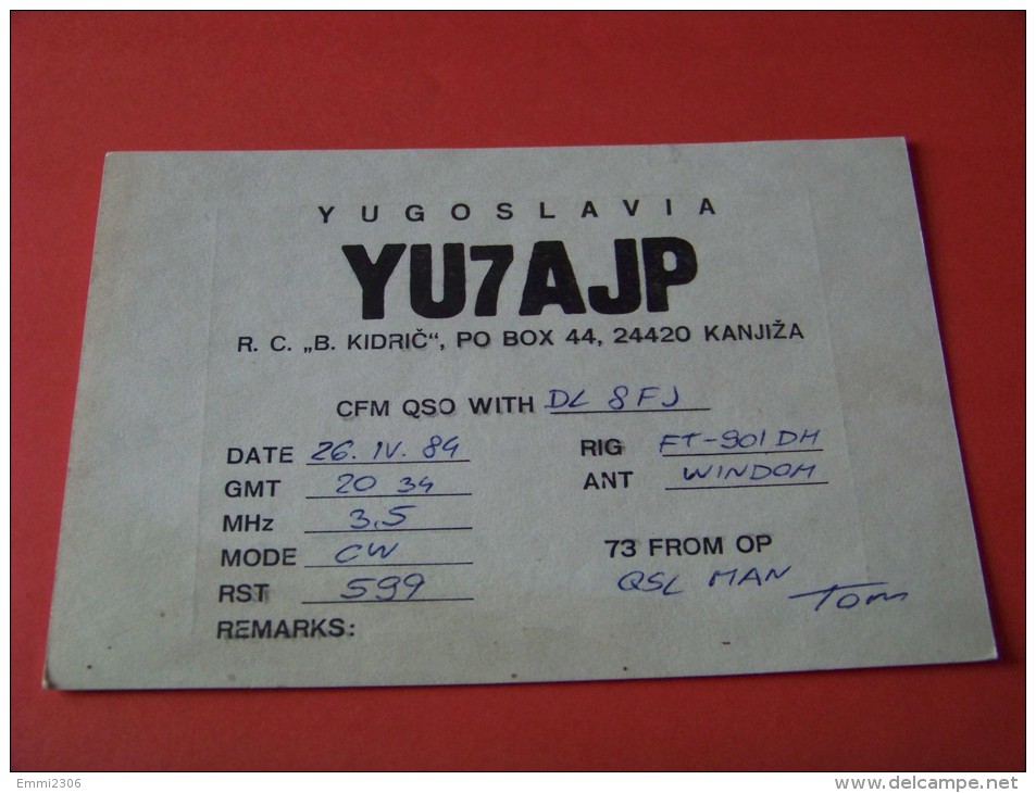 Serbia     QSL  Karte  YU7AJP      Radio    26.IV.84     ( P - 14 ) - Radio