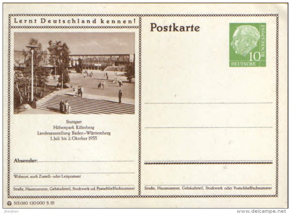 Germany/ Federal Republic- Stationery Postacard Unused - P24 Heuss Type I - Stuttgart Hohenpark Killesberg - Cartes Postales - Neuves