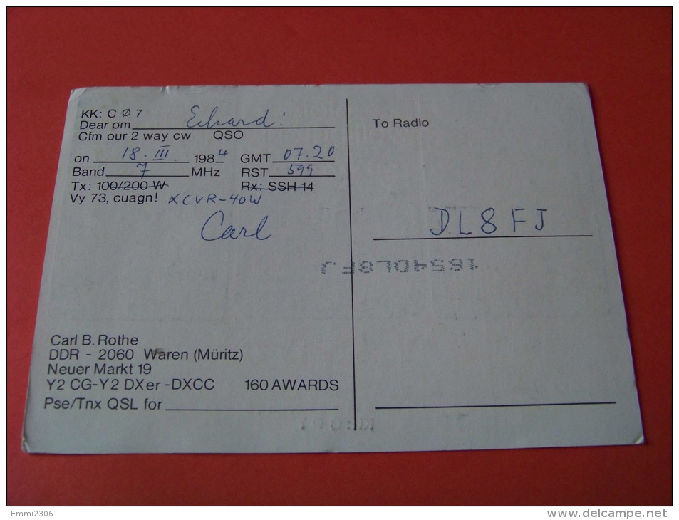 Germany    QSL  Karte   Y21DC   Radio   18.III.1984    ( P - 14 ) - Radio