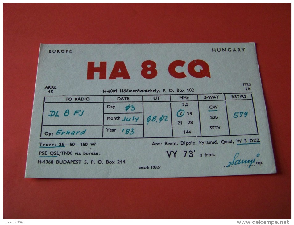 Hungary   QSL  Karte   HA8CQ    Radio  3.7.1983     ( P - 14 ) - Radio