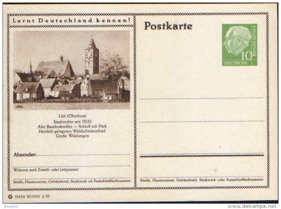 Germany/ Federal Republic- Stationery Postacard Unused - P24 Heuss Type I -Lich (Oberhess) - Cartes Postales - Neuves