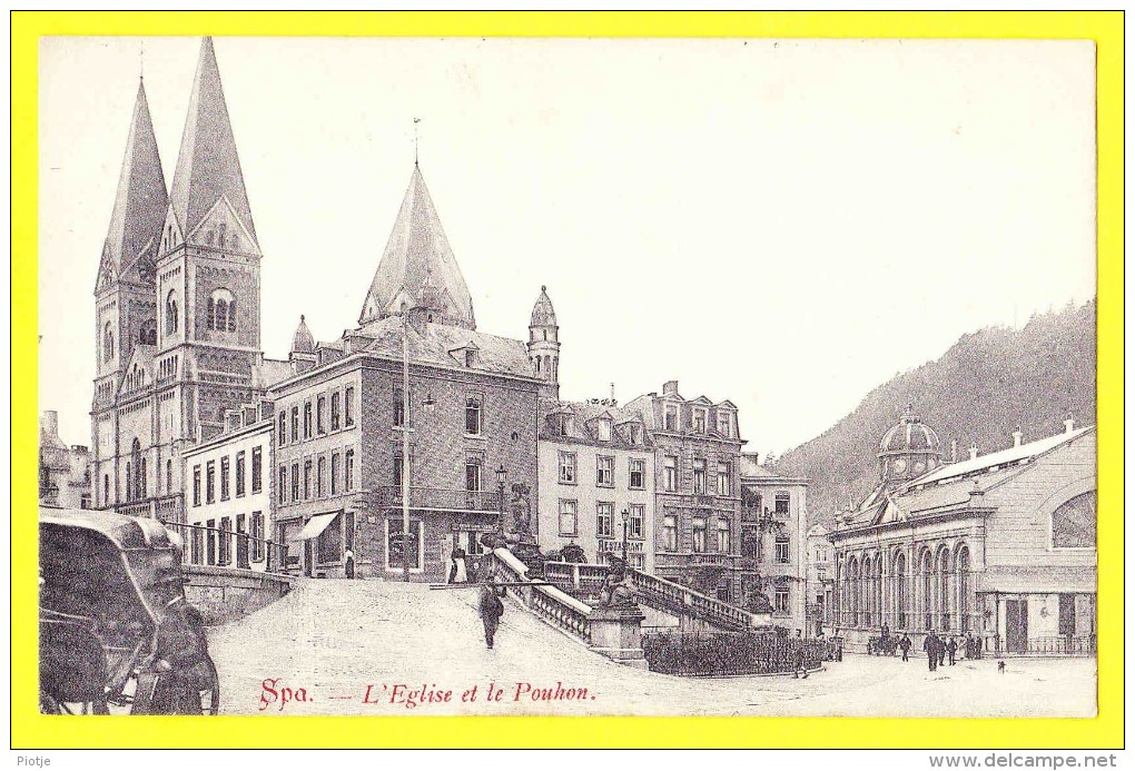 * Spa (Liège - Luik - La Wallonie) * L'église Et Le Pouhon, Pont, Carrosse, Rare, Restaurant, Old, CPA, TOP, Belle Carte - Spa