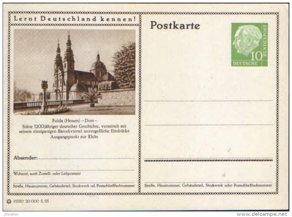 Germany/ Federal Republic- Stationery Postacard Unused - P24 Heuss Type I - Fulda (Hessen),Dom - Cartes Postales - Neuves
