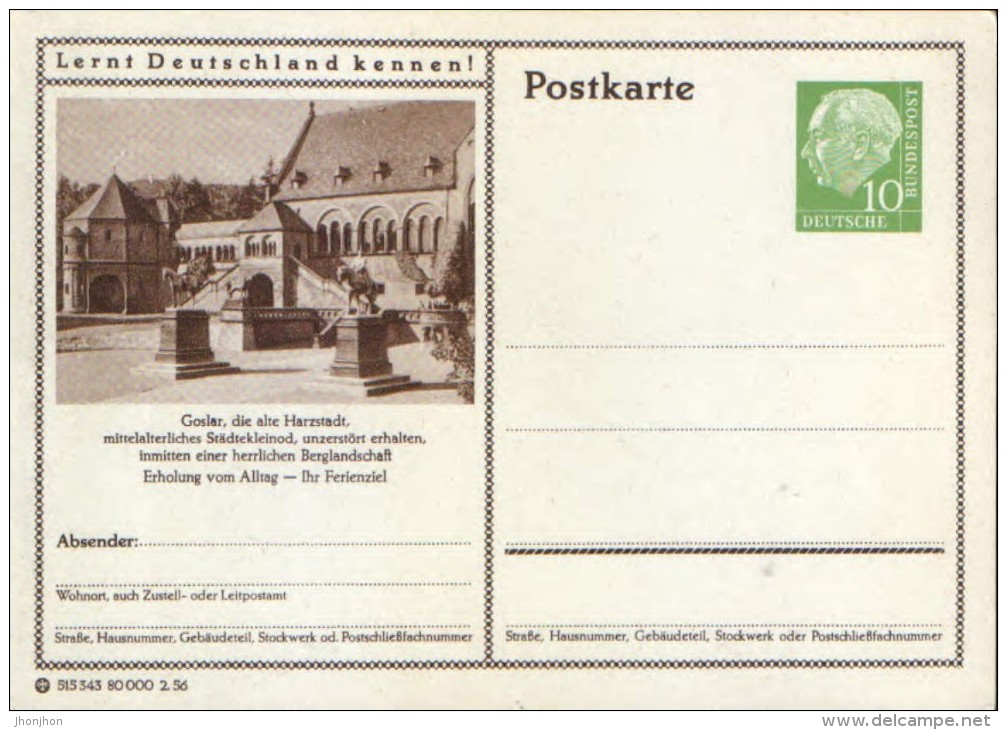 Germany/ Federal Republic- Stationery Postacard Unused - P24 Heuss Type I - Goslar - Cartes Postales - Neuves