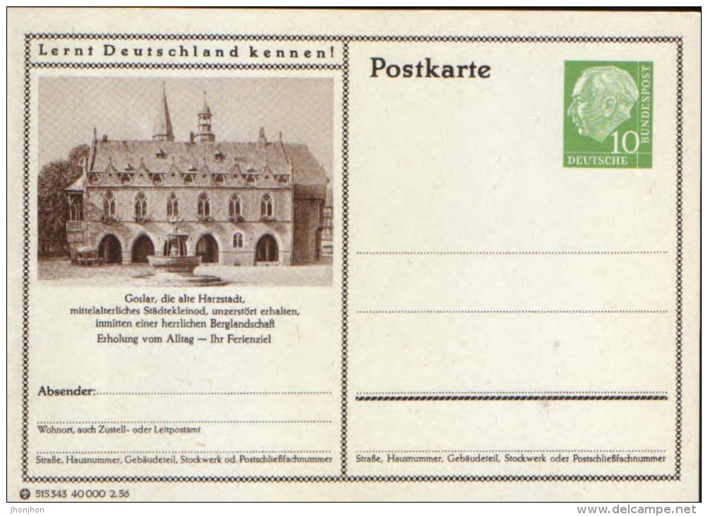 Germany/ Federal Republic- Stationery Postacard Unused - P24 Heuss Type I - Goslar - Cartes Postales - Neuves