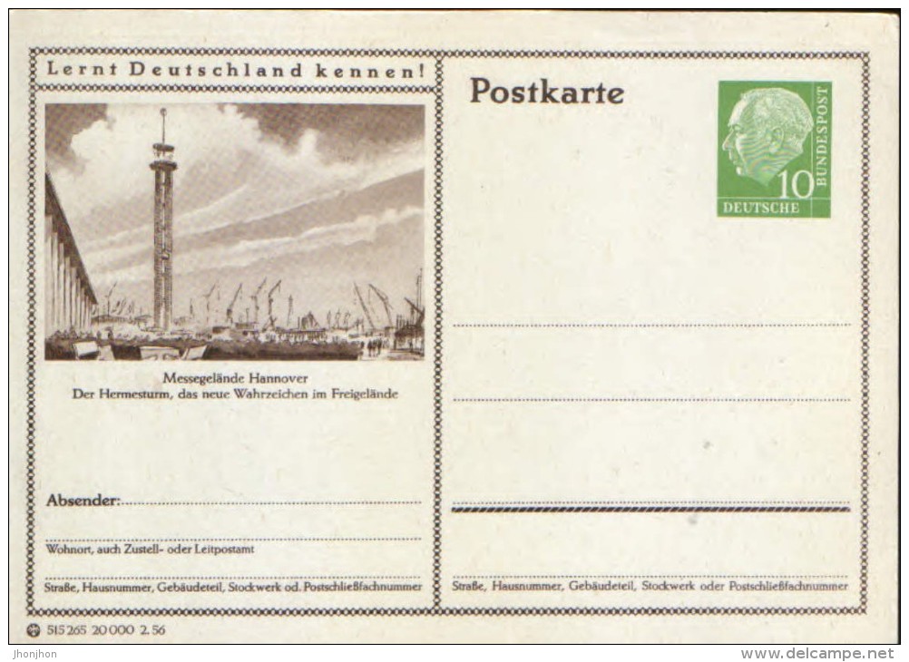 Germany/ Federal Republic- Stationery Postacard Unused - P24 Heuss Type I - Messegelande Hannover - Cartes Postales - Neuves